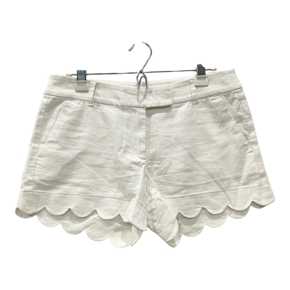 J. by J. Crew White Scalloped Hem Linen Blend Shorts Size 6